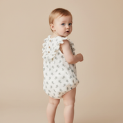 Organic Sleeveless Ruffle Bubble Romper - Poppy - Makemake Organics