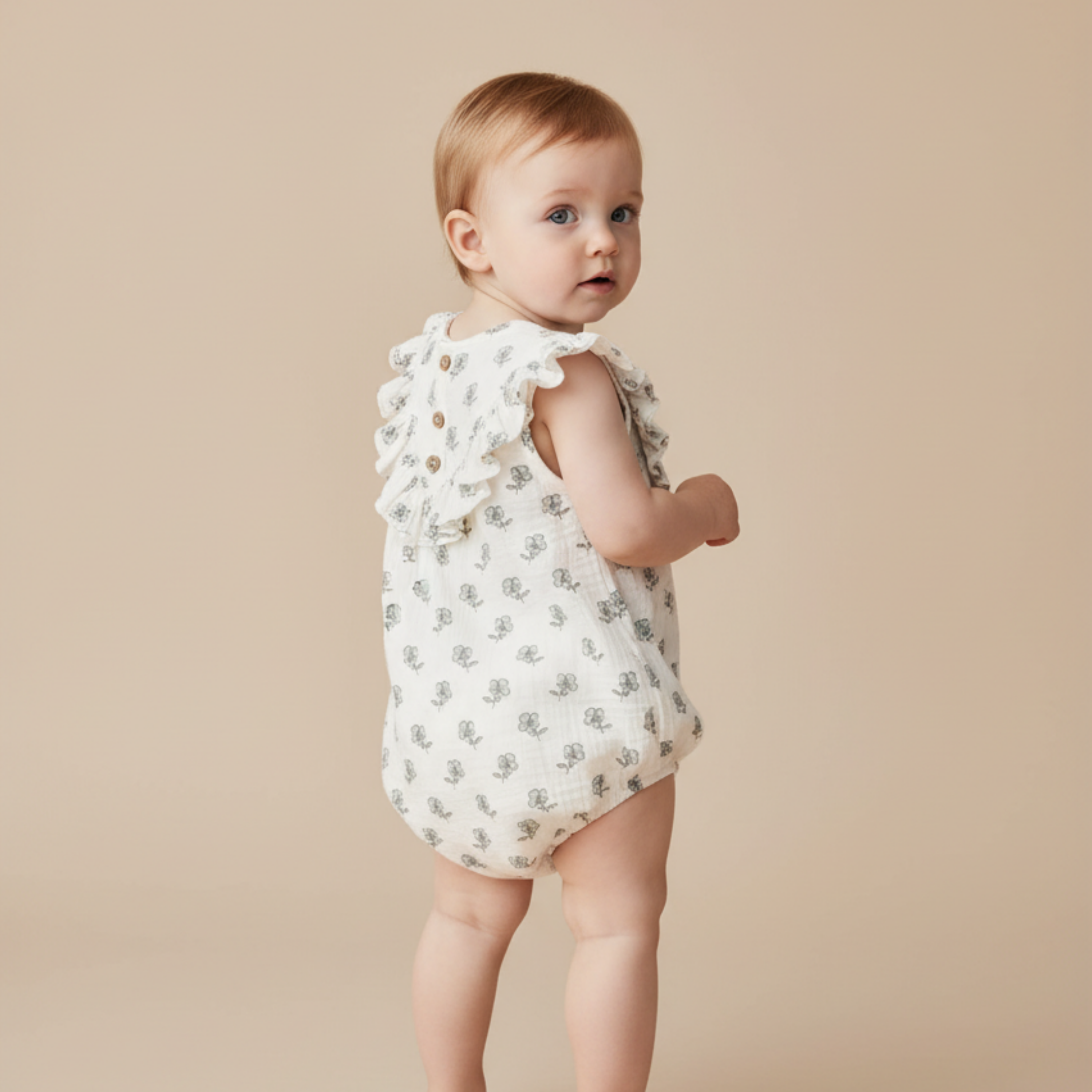 Organic Sleeveless Ruffle Bubble Romper - Poppy - Makemake Organics