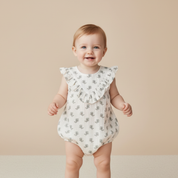 Organic Sleeveless Ruffle Bubble Romper - Poppy - Makemake Organics