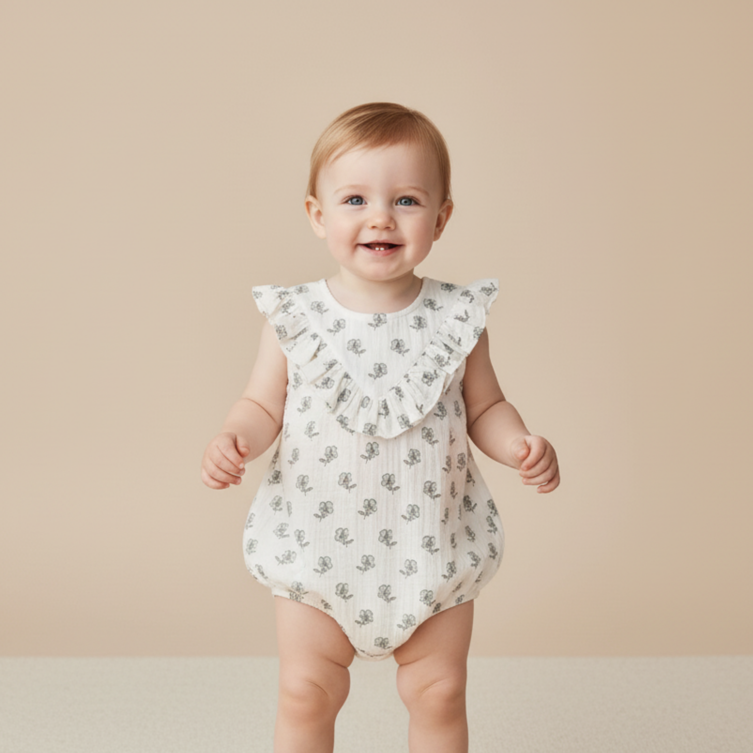 Organic Sleeveless Ruffle Bubble Romper - Poppy - Makemake Organics