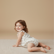 Organic Sleeveless Ruffle Bubble Romper - Poppy - Makemake Organics