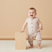 Organic Buttoned Jumpsuit - Brick Checks - Makemake Organics