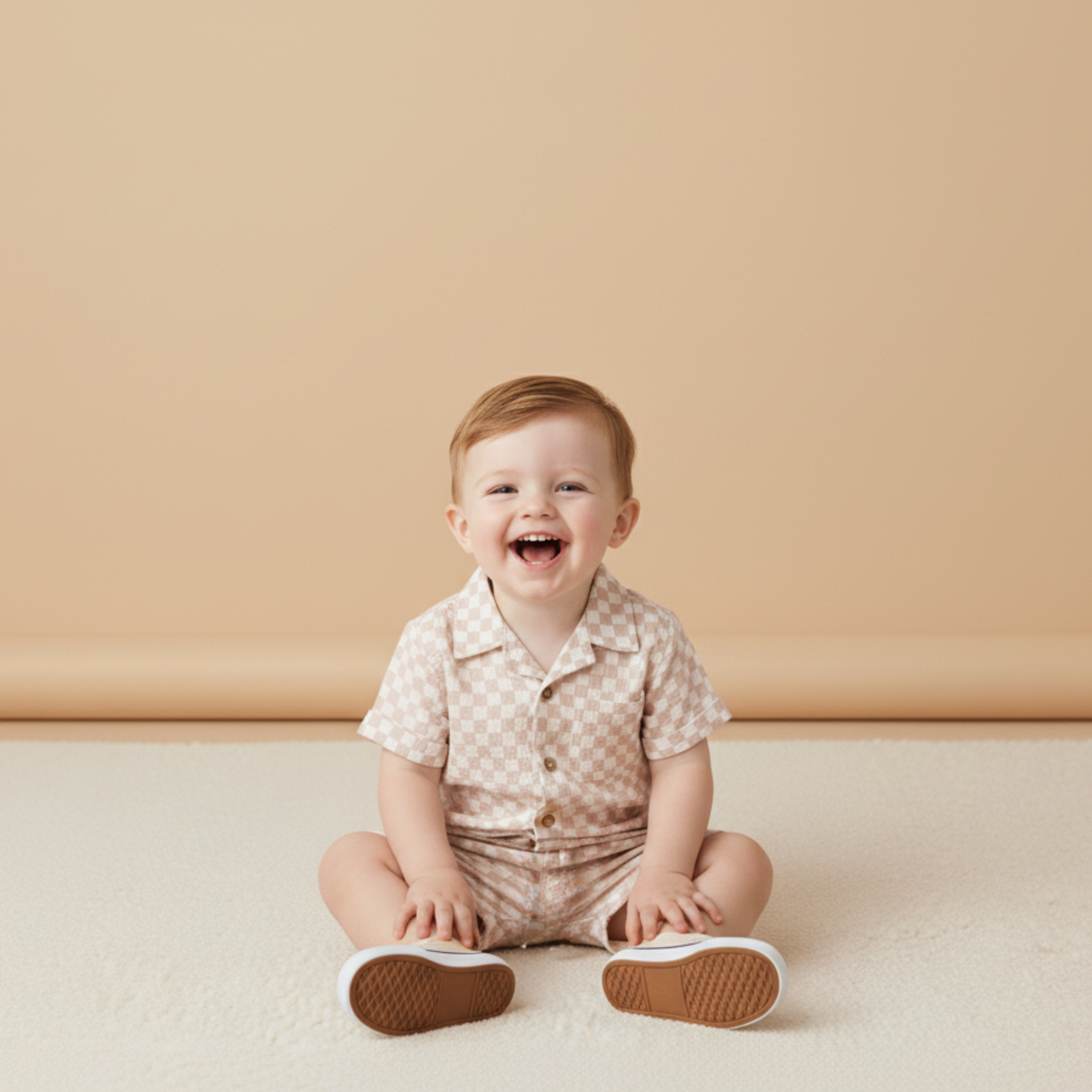 Organic Shirt & Shorts Set - Brick Checks - Makemake Organics