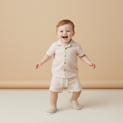 Organic Shirt & Shorts Set - Brick Checks - Makemake Organics