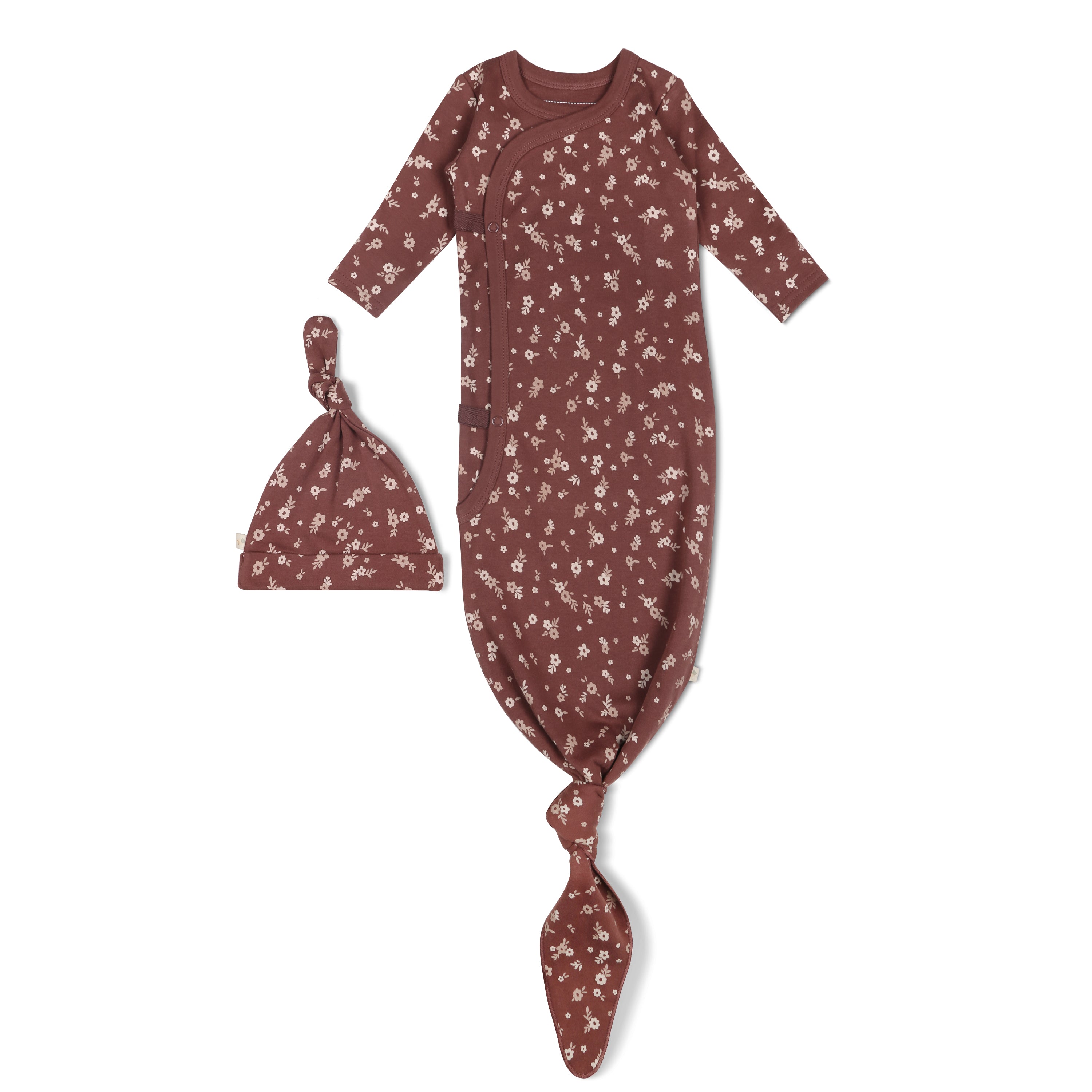 Organic Kimono Knotted Sleep Gown - Winter Bloom - Makemake Organics