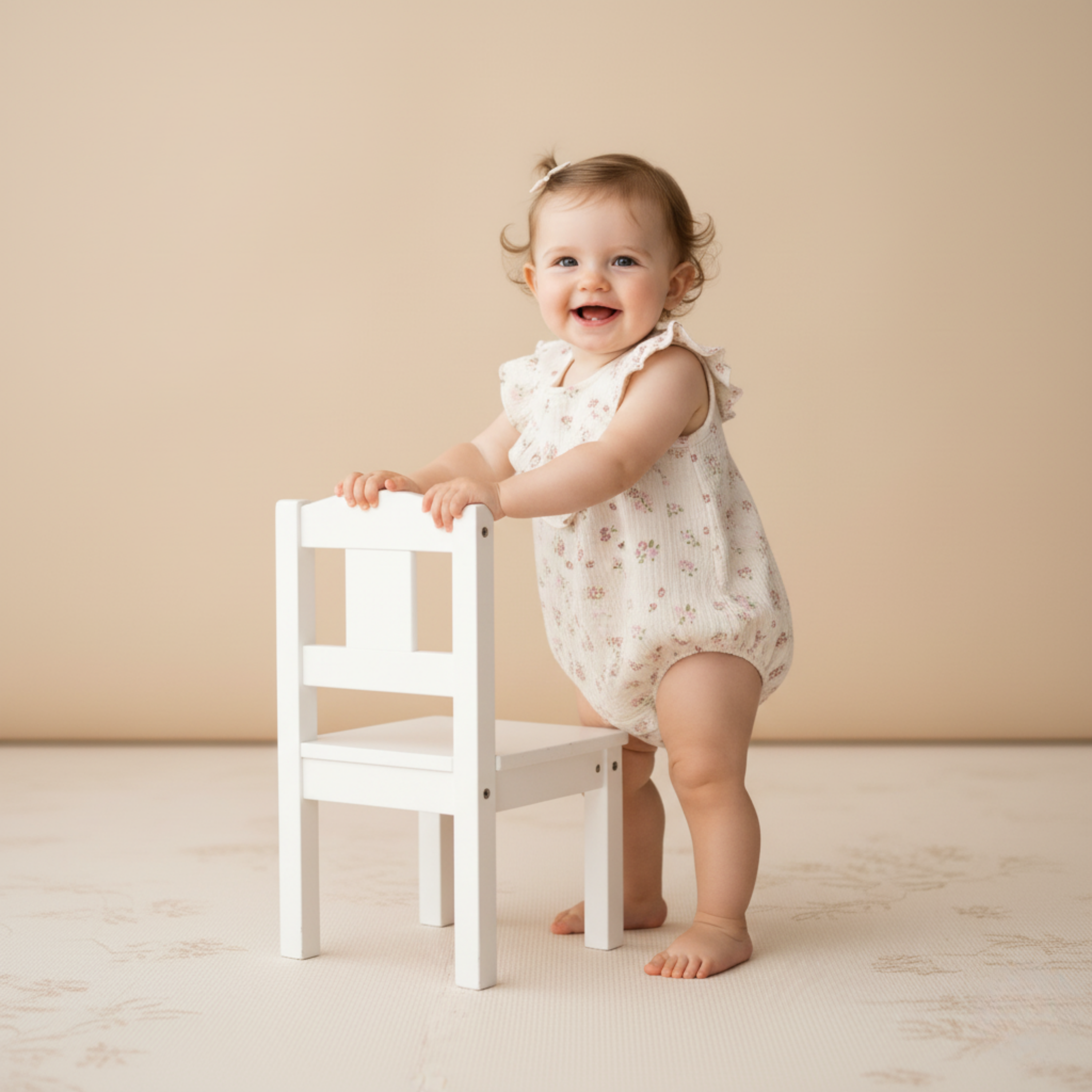 Organic Sleeveless Ruffle Bubble Romper - Blush Floral - Makemake Organics