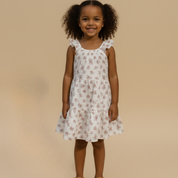 Organic Ruffle Tiered Dress - Blush Floral - Makemake Organics