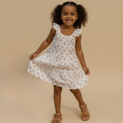 Organic Ruffle Tiered Dress - Blush Floral - Makemake Organics