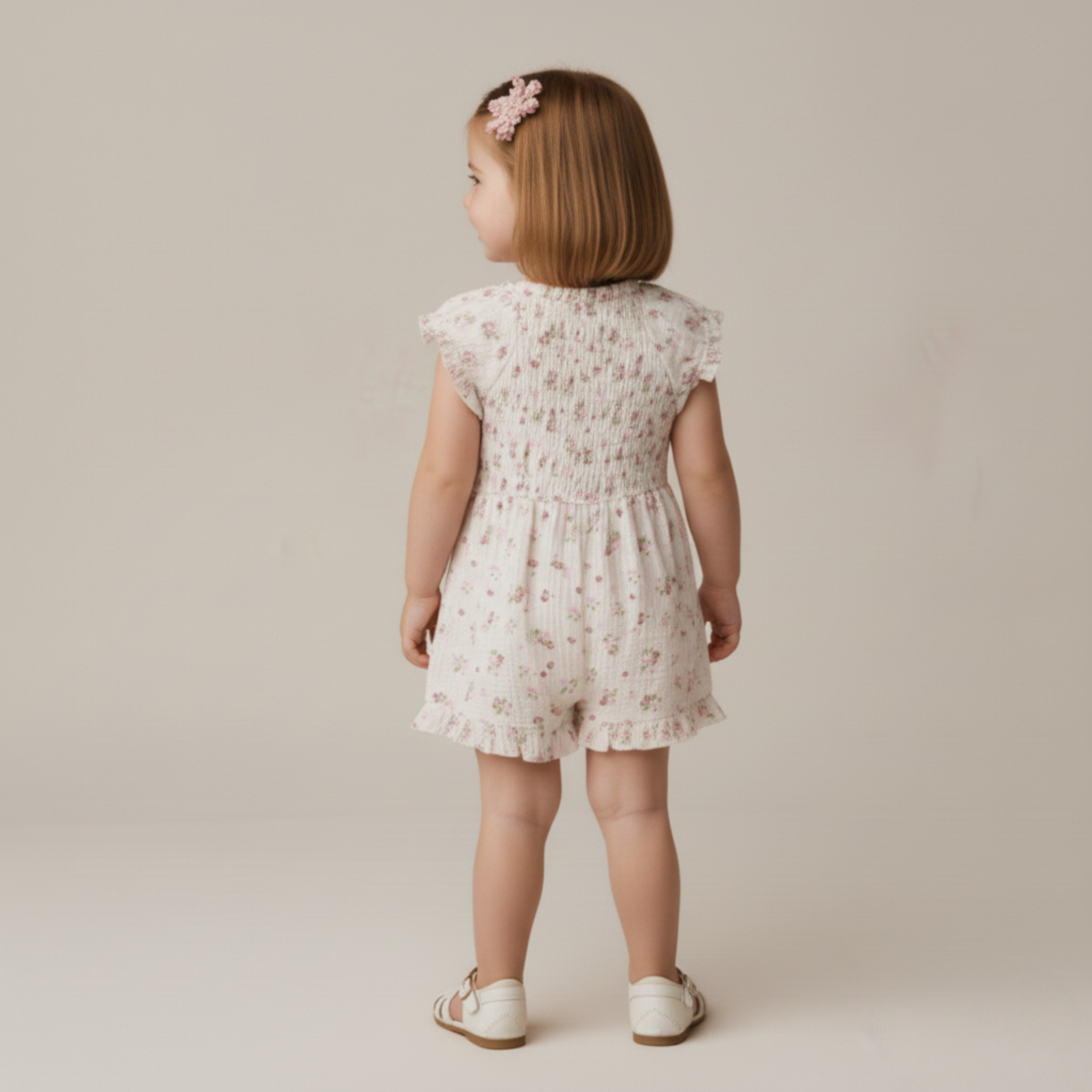 Organic Smocked Jumpsuit - Blush Floral - Makemake Organics