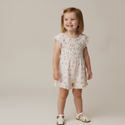 Organic Smocked Jumpsuit - Blush Floral - Makemake Organics