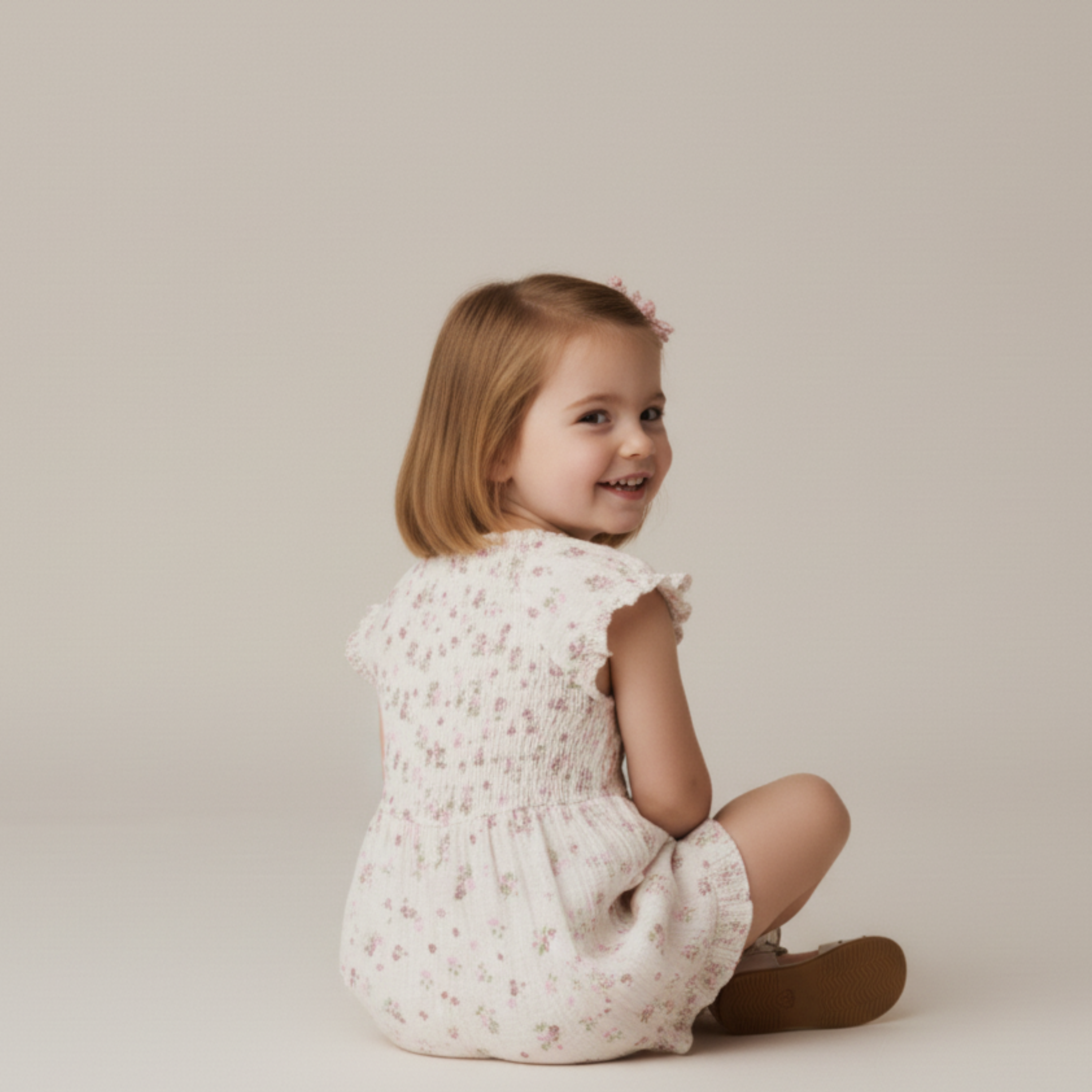 Organic Smocked Jumpsuit - Blush Floral - Makemake Organics