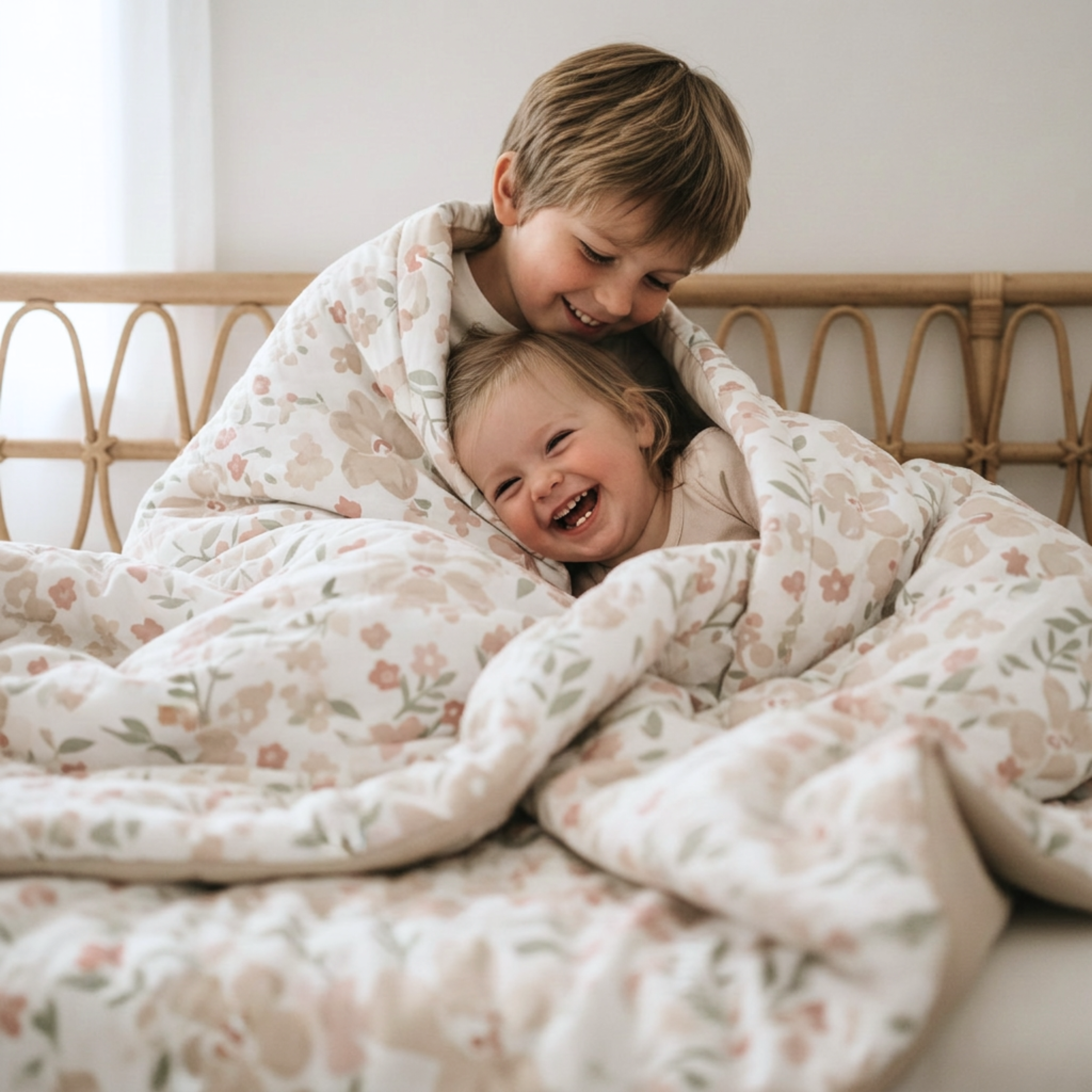 Organic Kids Quilt - Blossom & Taupe - Makemake Organics