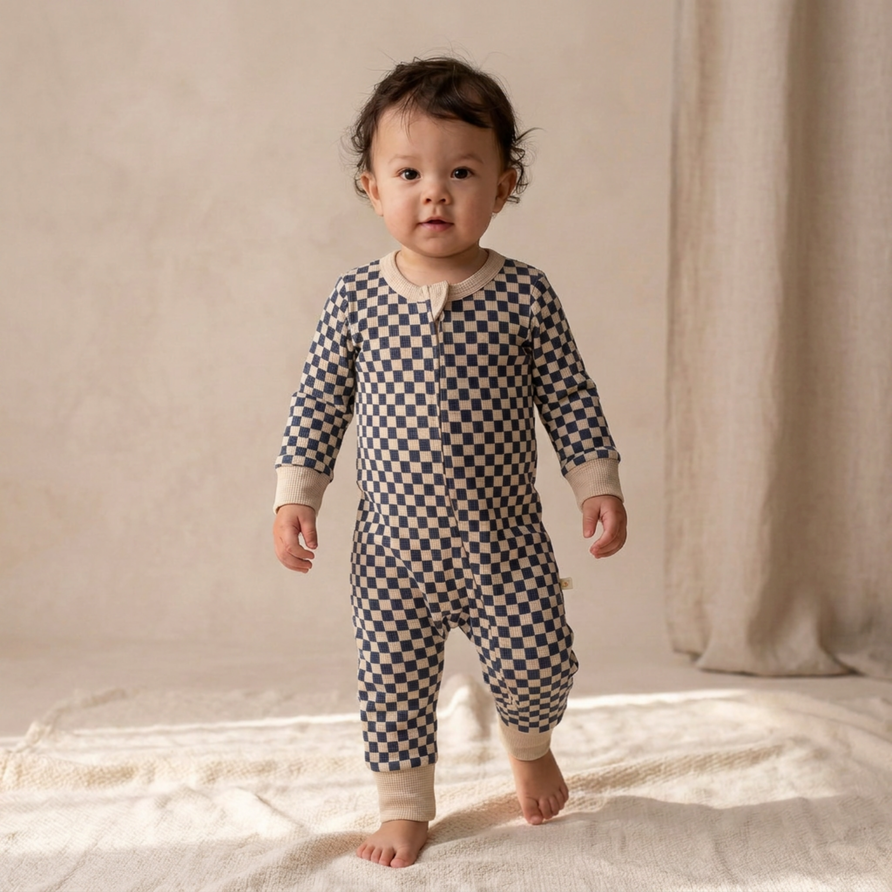 Organic 2-Way Zip Romper - Midnight Check