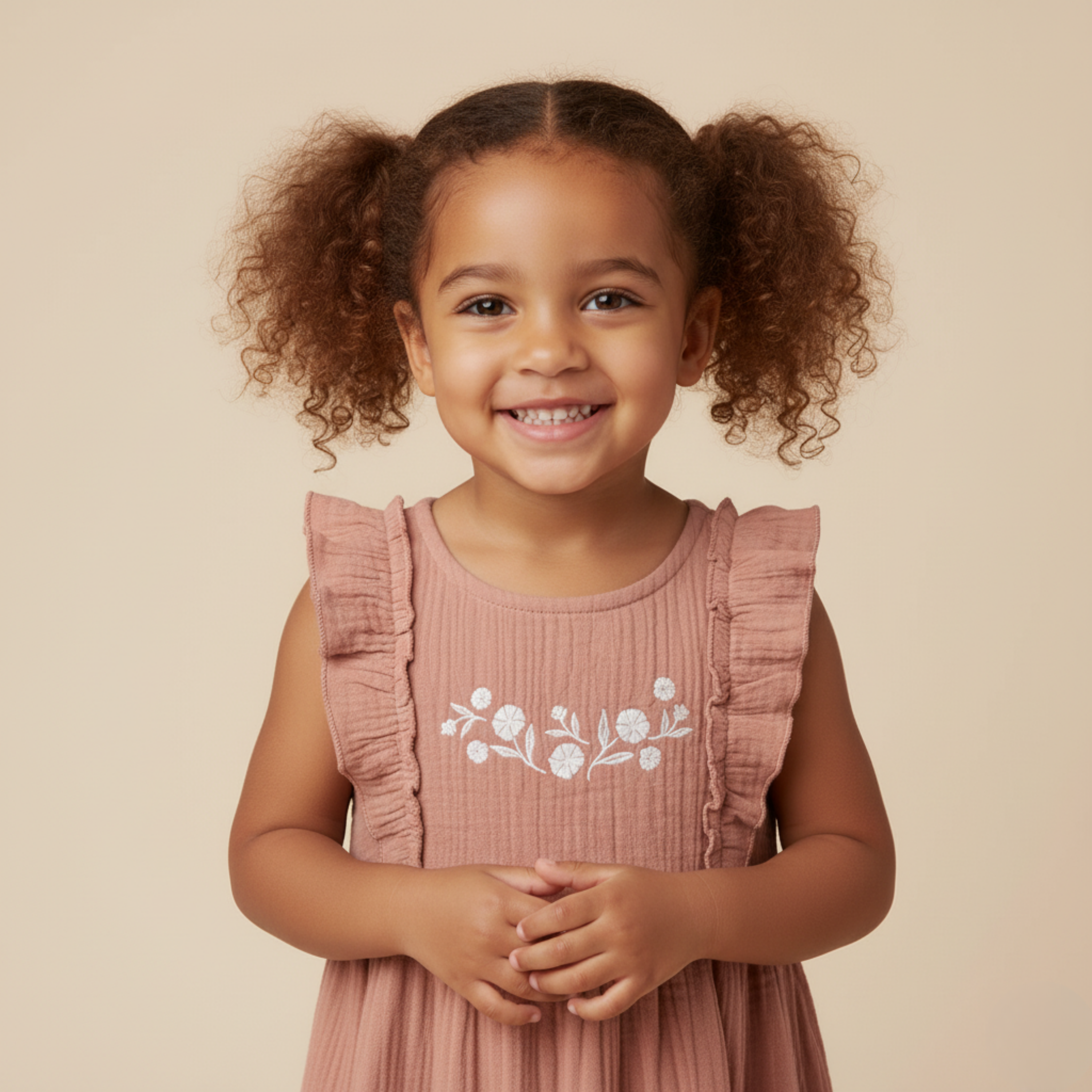 Organic Embroidered Tiered Dress - Clay - Makemake Organics
