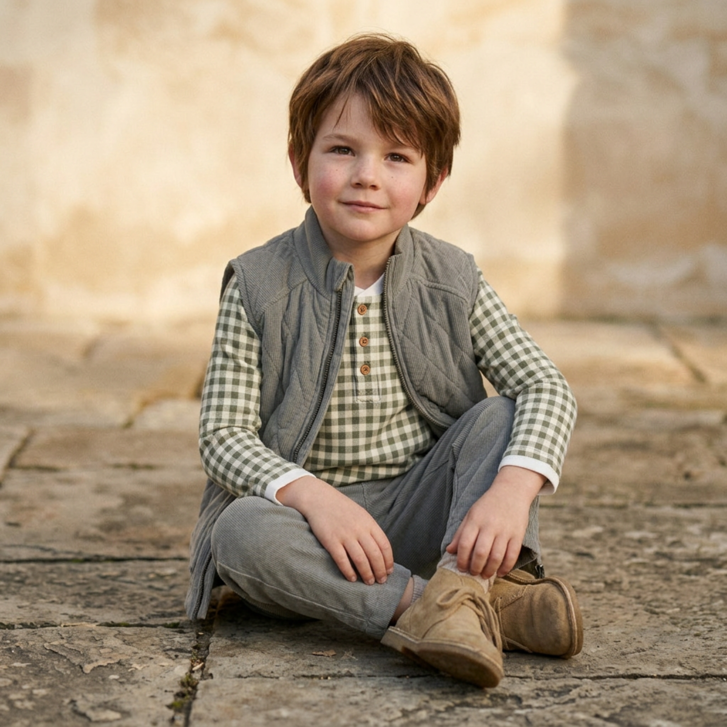 Organic Sleeveless Quilted Corduroy Jacket - Olive