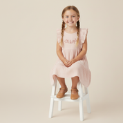 Organic Embroidered Tiered Dress - Blush - Makemake Organics