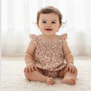 Organic Ruffle Sleeve Bubble Romper - Sienna - Makemake Organics