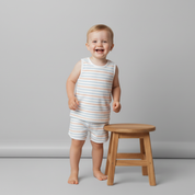 Organic Sleeveless Tee & Shorts Set - Cabana Stripes - Makemake Organics