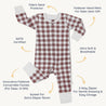 Organic 2-Way Zip Romper - Plum Gingham - Makemake Organics