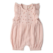 Organic Embroidered Ruffle Romper - Blush - Makemake Organics