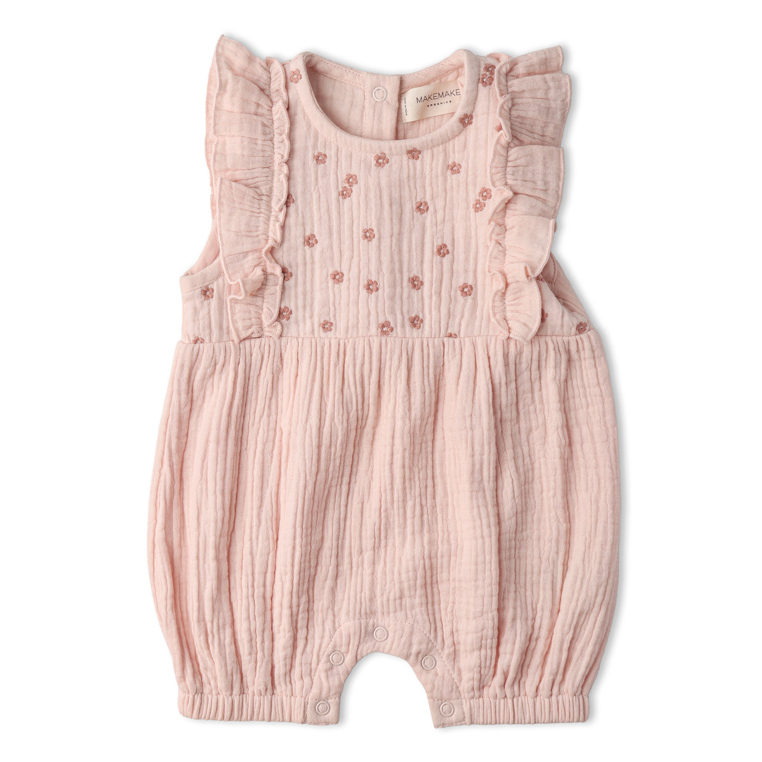 Organic Embroidered Ruffle Romper - Blush - Makemake Organics