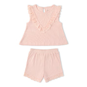 Organic Ruffle Top & Shorts Set - Blush - Makemake Organics