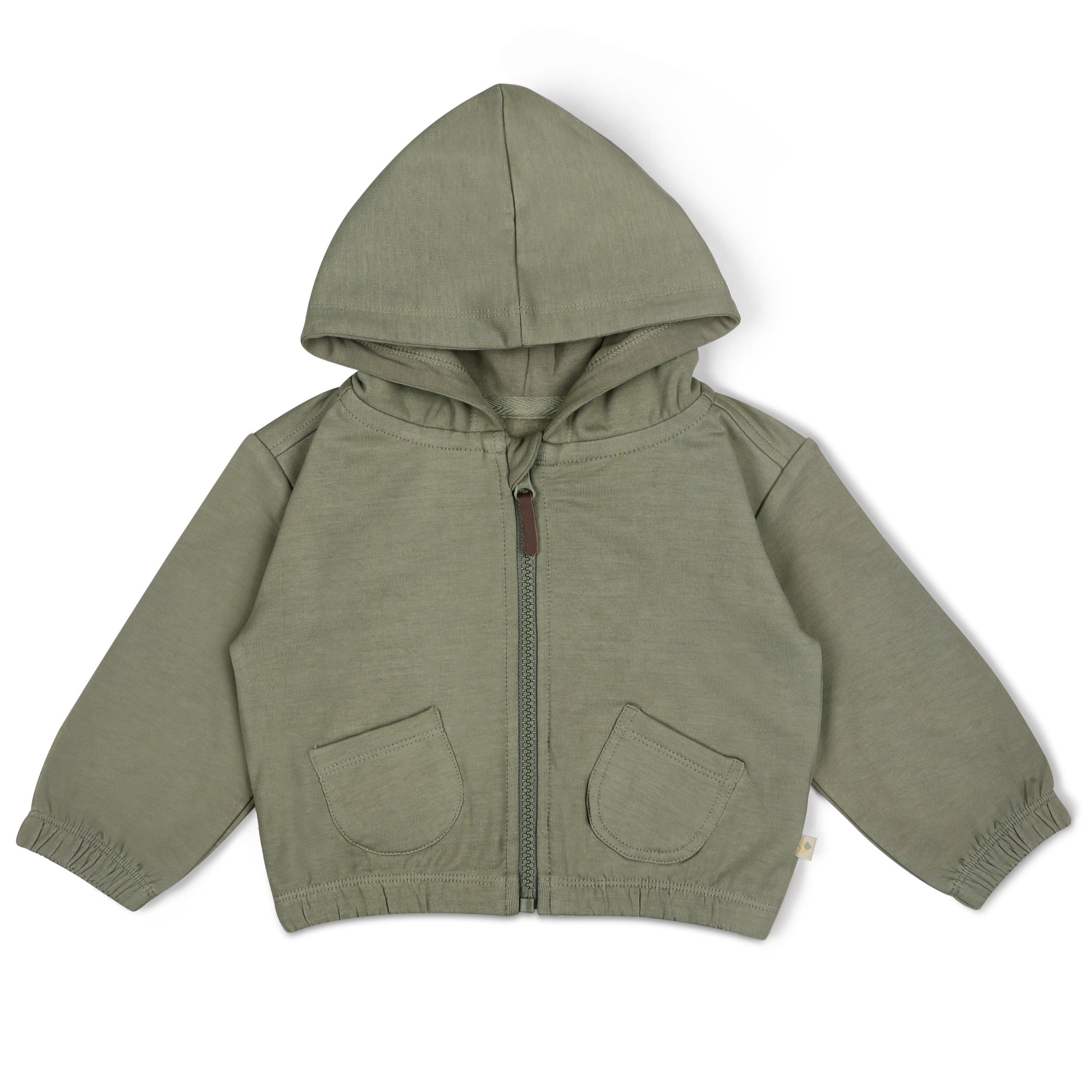 Organic Fleece Hooded Jacket - Olive - Makemake Organics