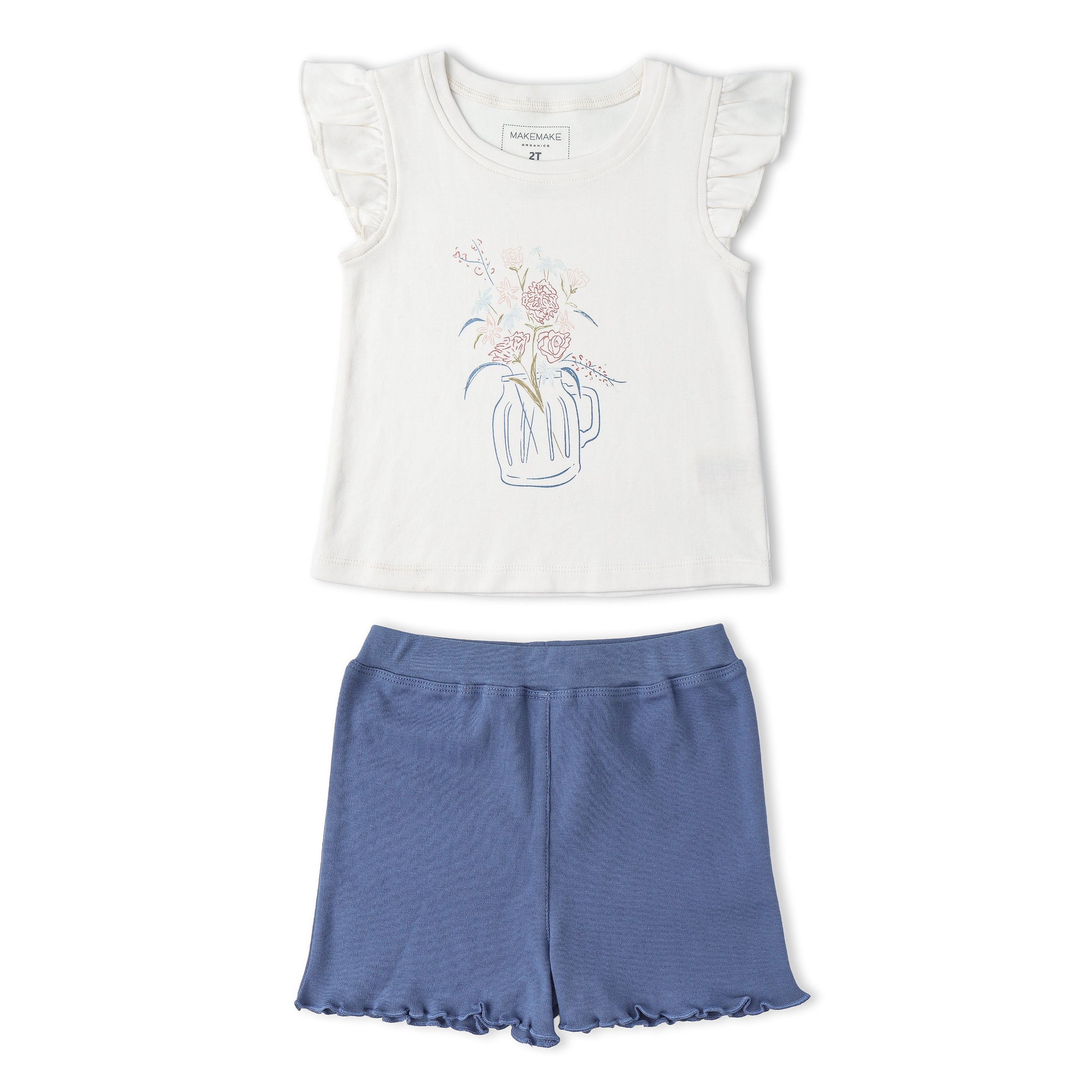 Organic Sleeveless Flutter Top & Shorts Set - Spring Floral - Makemake Organics