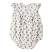 Organic Sleeveless Ruffle Bubble Romper - Poppy - Makemake Organics