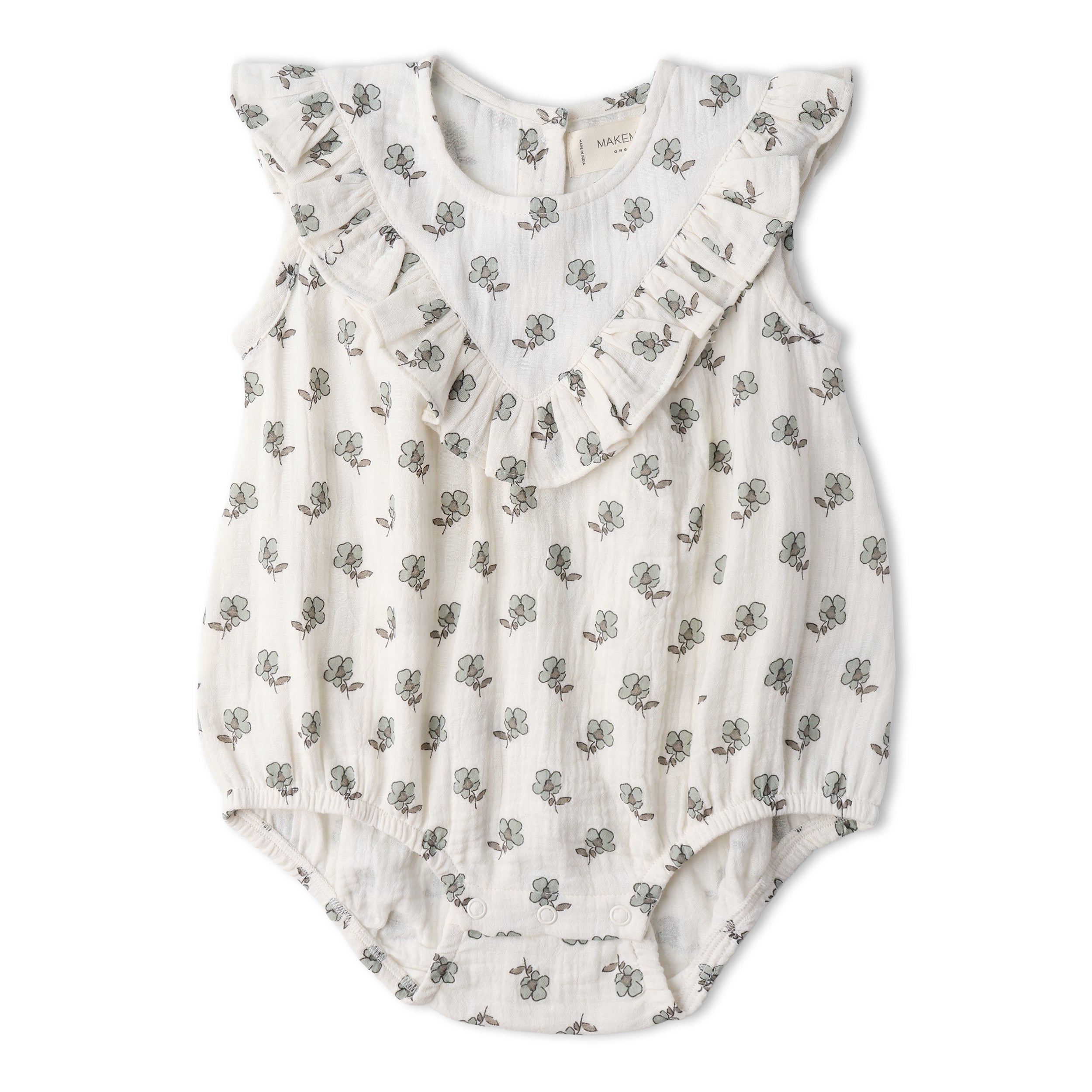 Organic Sleeveless Ruffle Bubble Romper - Poppy - Makemake Organics