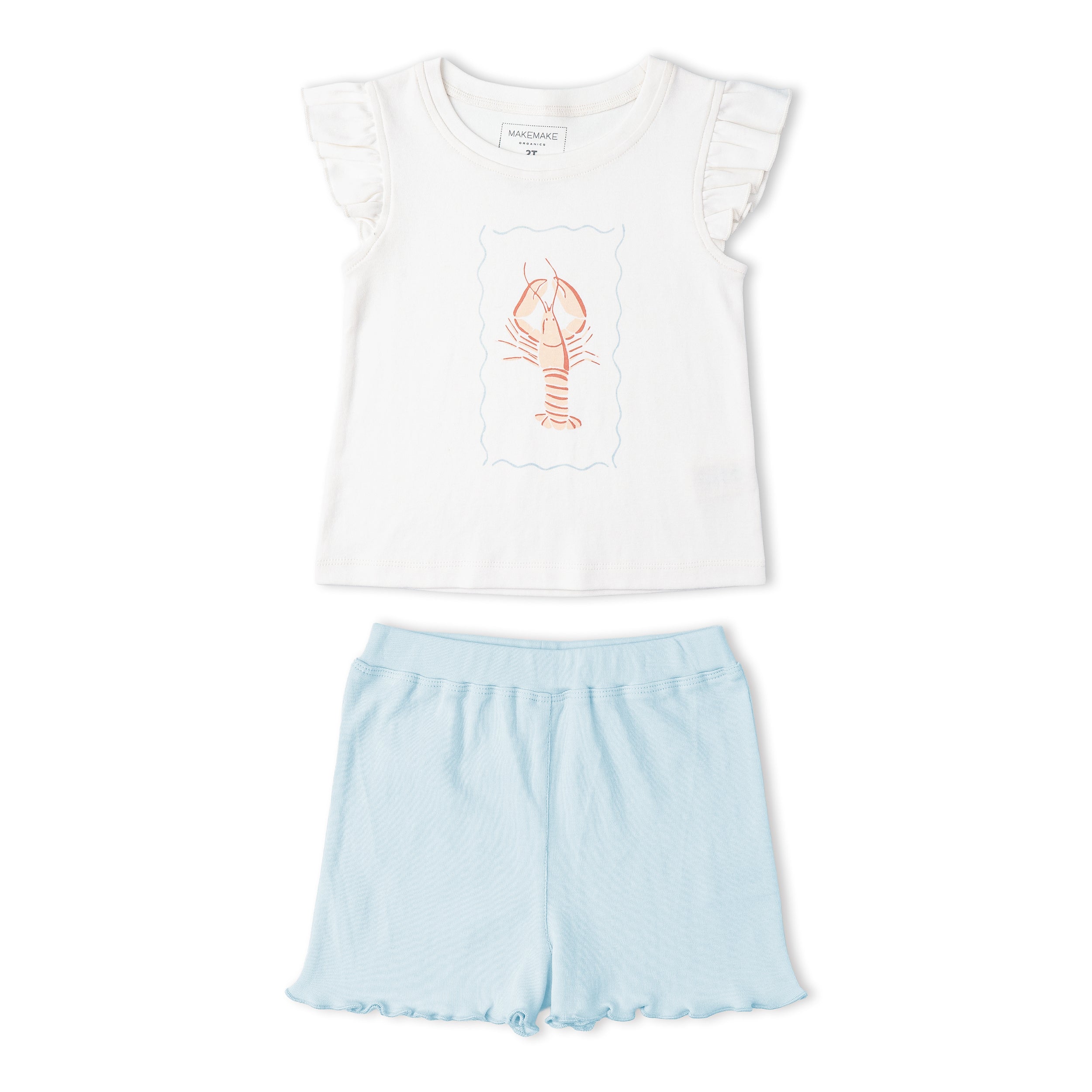Organic Sleeveless Flutter Top & Shorts Set - Lobster - Makemake Organics