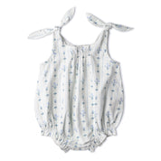 Organic Tie Shoulder Bubble Romper - Blue Vines - Makemake Organics