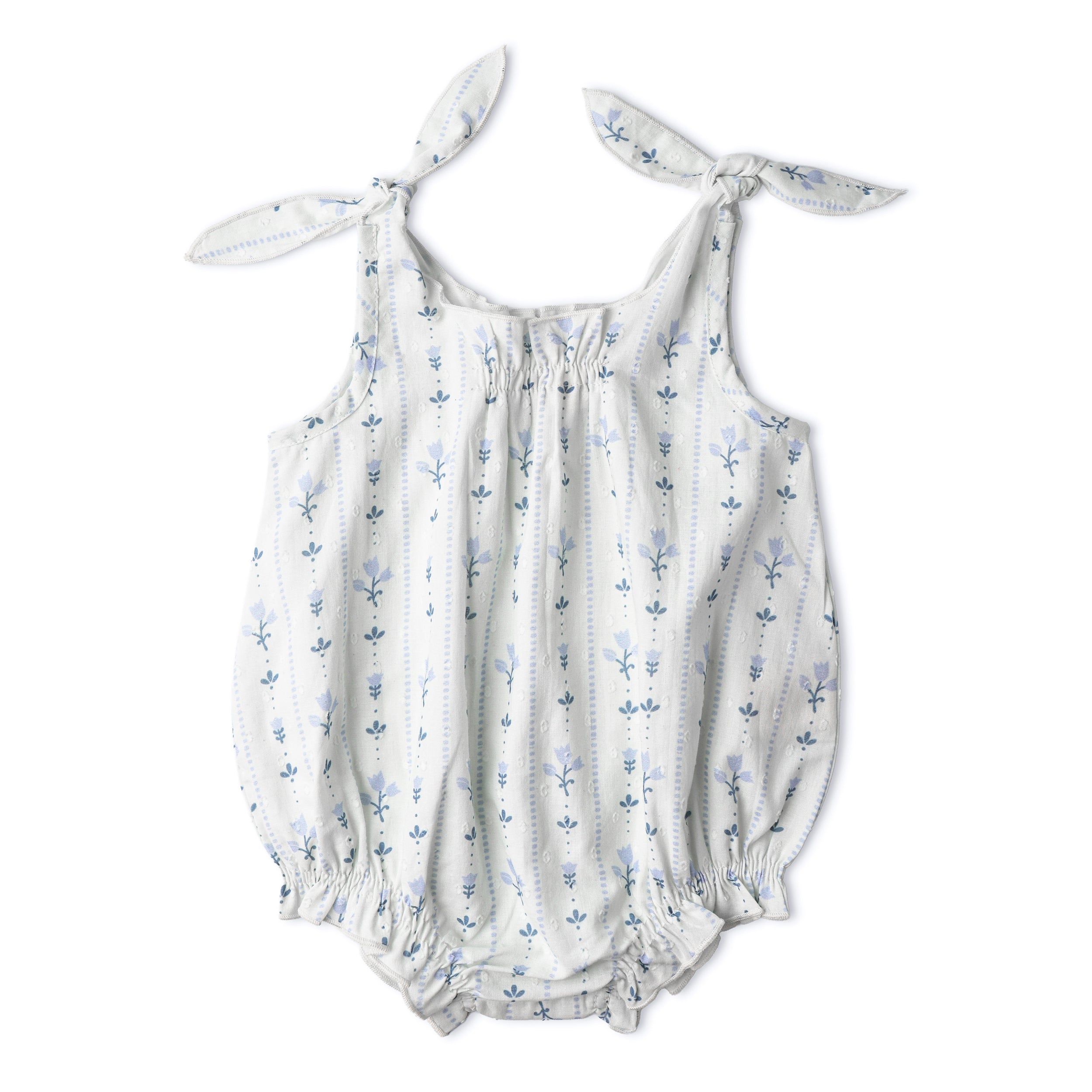 Organic Tie Shoulder Bubble Romper - Blue Vines - Makemake Organics