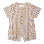 Organic Short Bubble Romper - Caramel Check - Makemake Organics