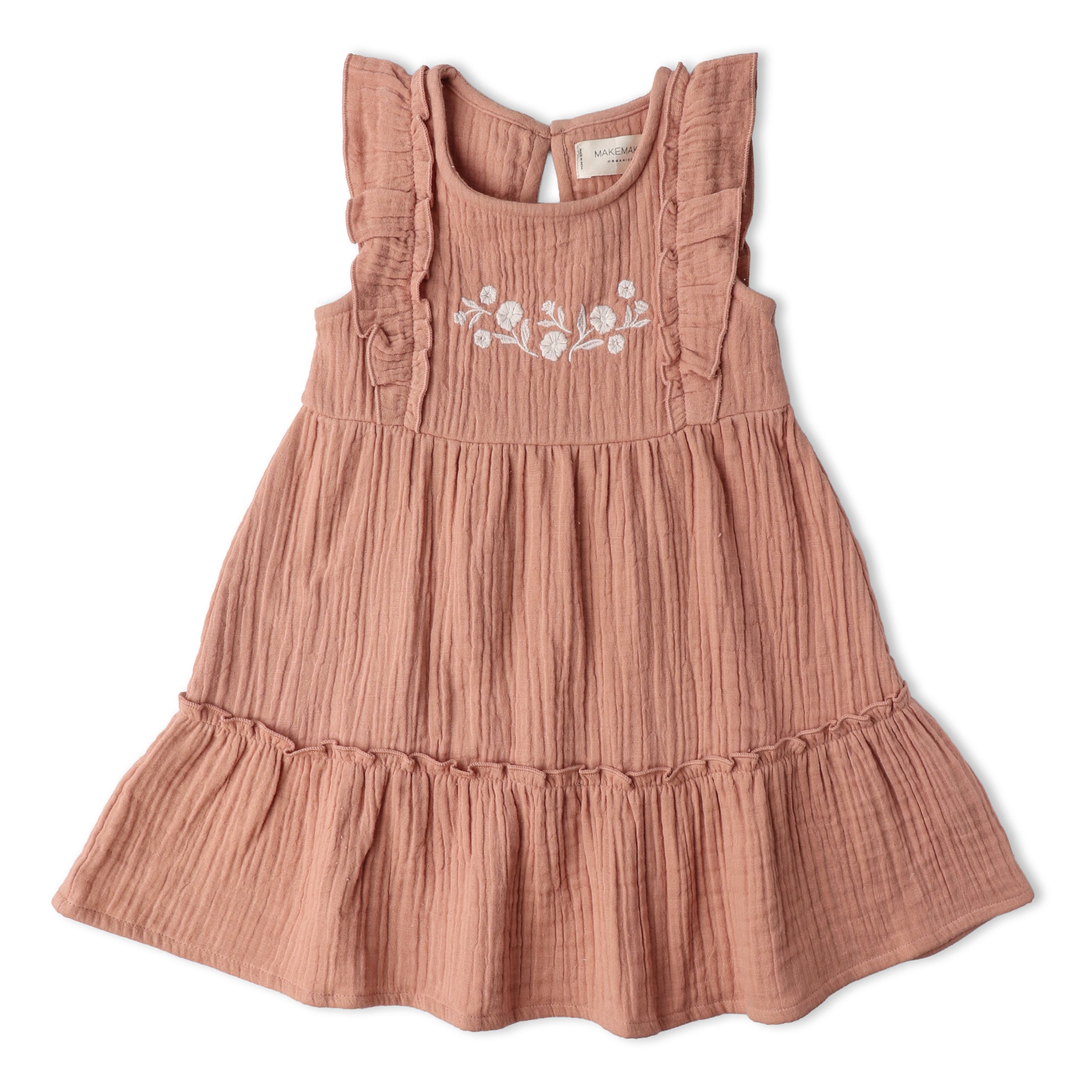 Organic Embroidered Tiered Dress - Clay - Makemake Organics