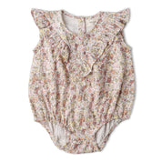 Organic Sleeveless Ruffle Bubble Romper - Pastel Bloom - Makemake Organics