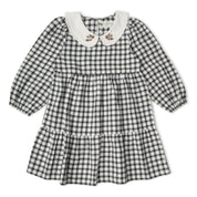 Organic Collar Tiered Dress - Charcoal Plaid