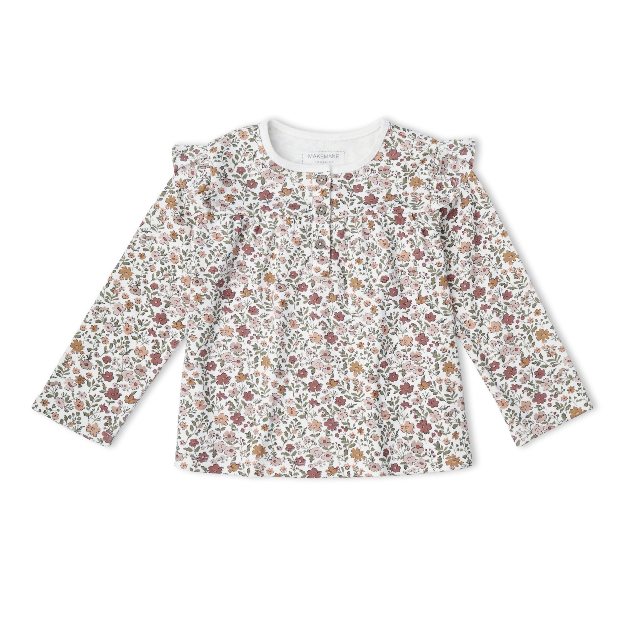 Organic Ruffle Sleeve Top Set of 2 - Woodland Sprig + Taupe