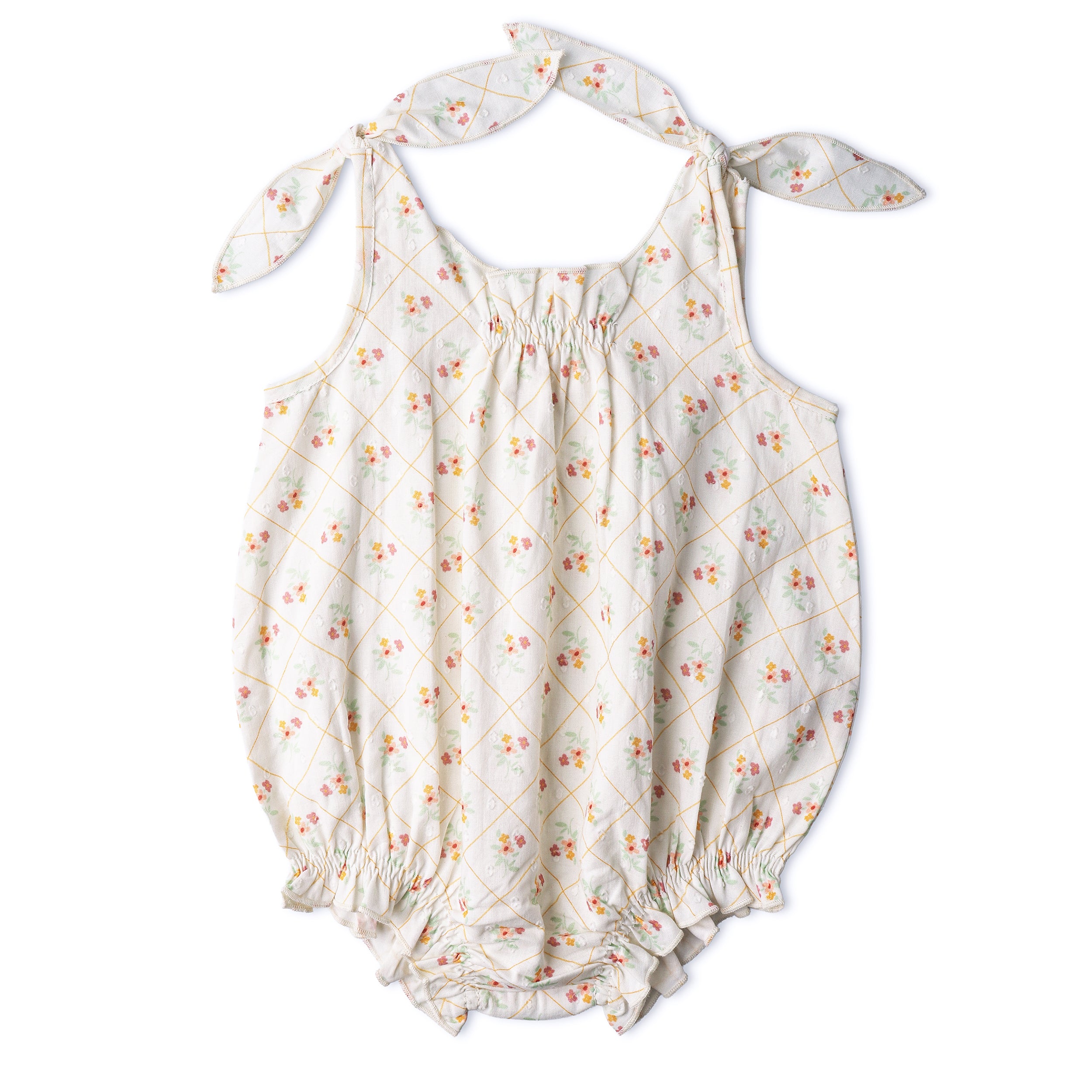 Organic Tie Shoulder Bubble Romper - Spring Weave - Makemake Organics