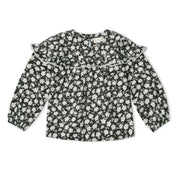 Organic Ruffle Cotton Blouse - Twilight Meadow