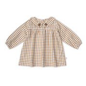 Organic Peter Pan Collar Dress - Oat Gingham