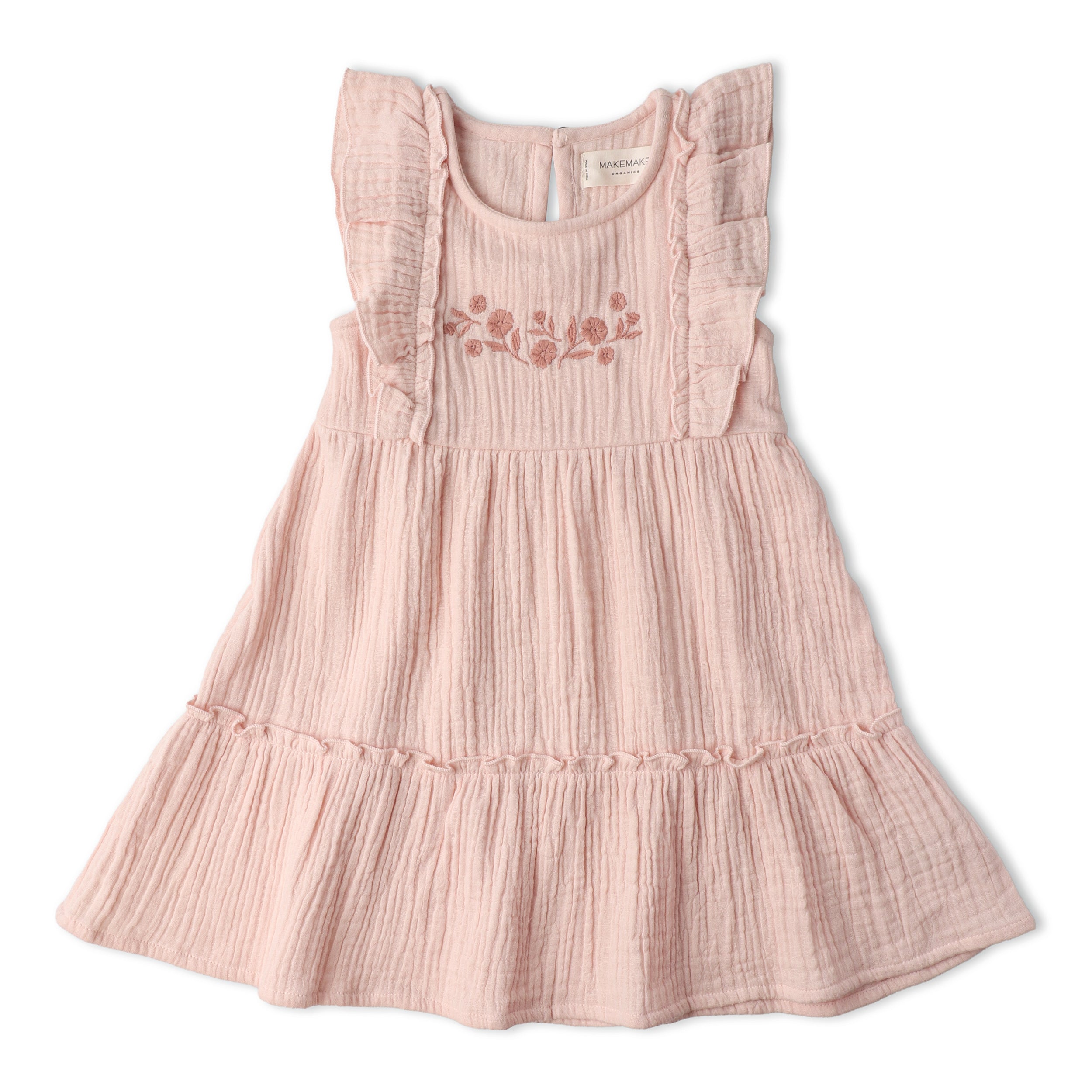 Organic Embroidered Tiered Dress - Blush - Makemake Organics