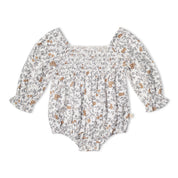 Organic Smocked Long Sleeve Romper - Ivy
