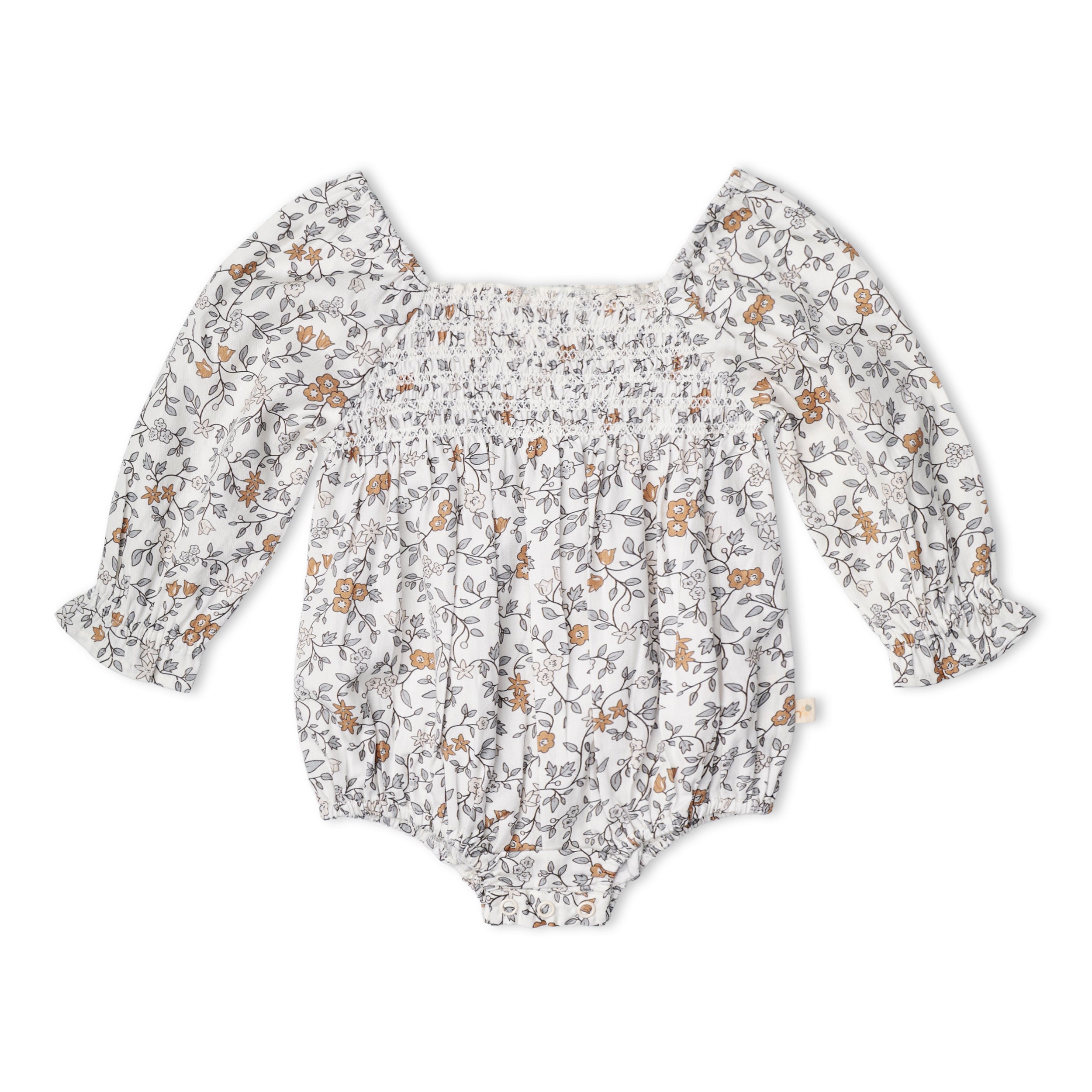 Organic Smocked Long Sleeve Romper - Ivy