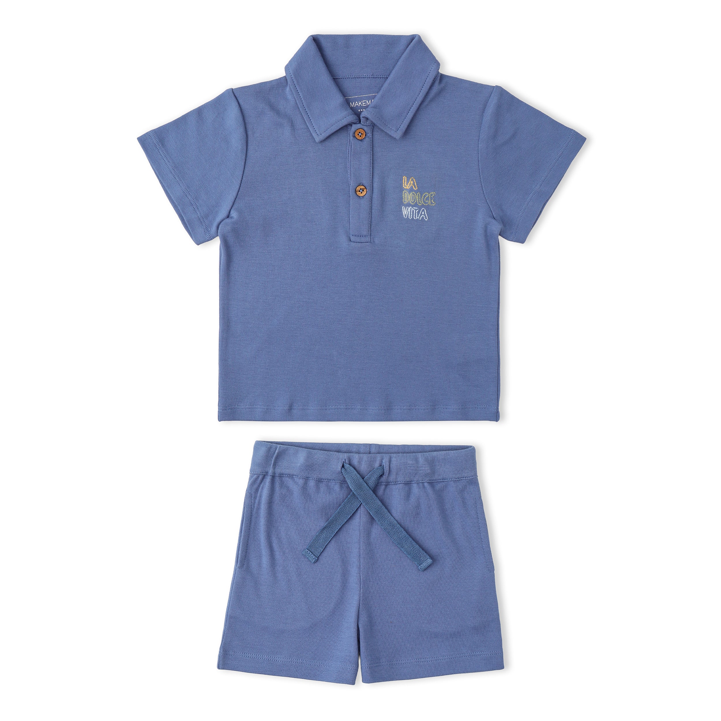 Organic Polo Shirt & Shorts Set - Slate - Makemake Organics