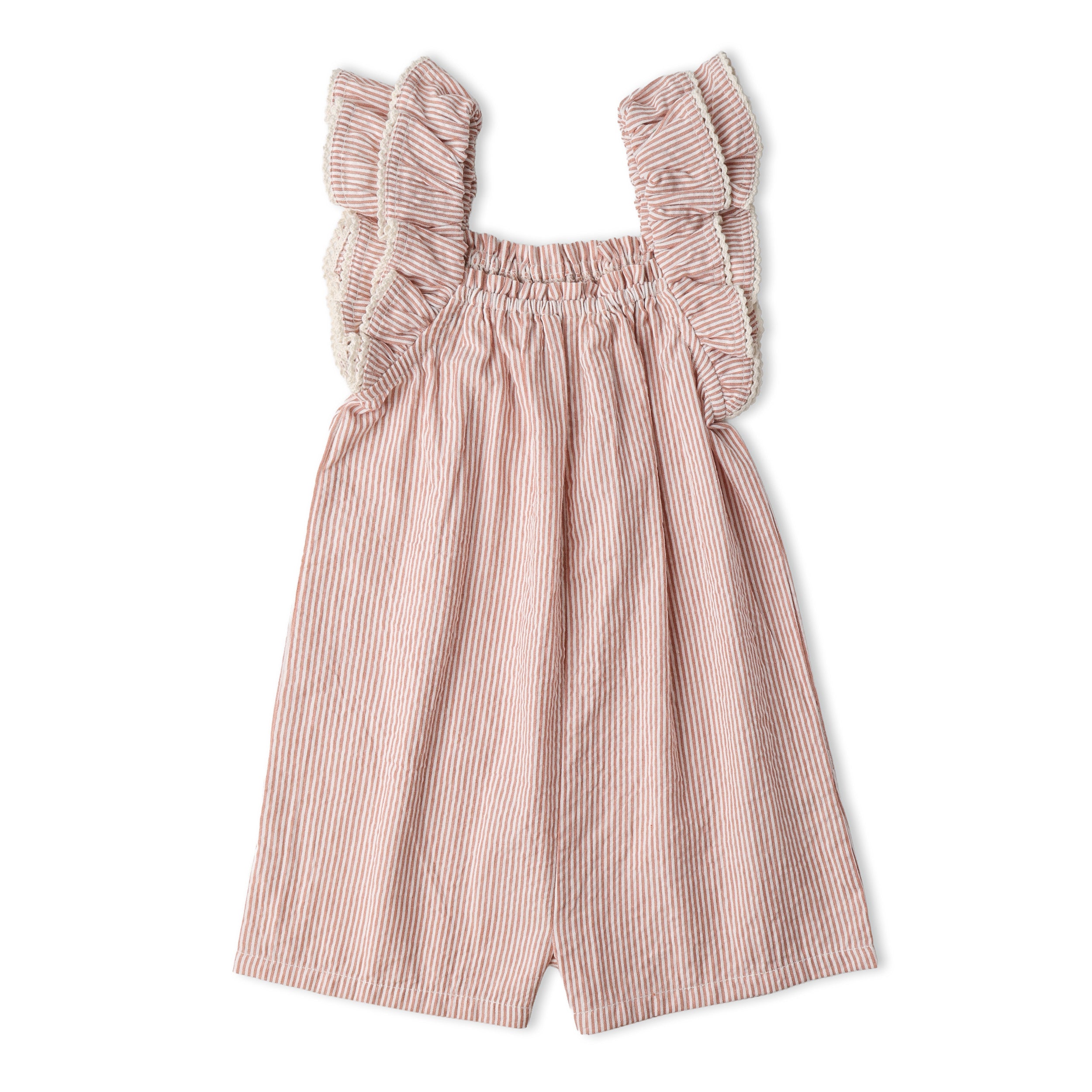 Organic Flutter Jumpsuit - Coral Stripes - Makemake Organics