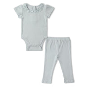 Organic Lace Collar Onesie & Tights Set - Fog - Makemake Organics
