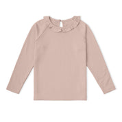 Organic Ruffle Neck Top - Dusty Rose