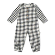 Organic Long Sleeve Button Romper - Charcoal Plaid