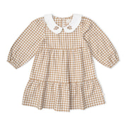 Organic Collar Tiered Dress - Oat Gingham